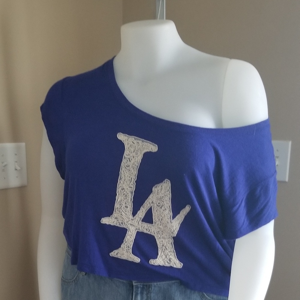 1x/2x Blue and lace crop top